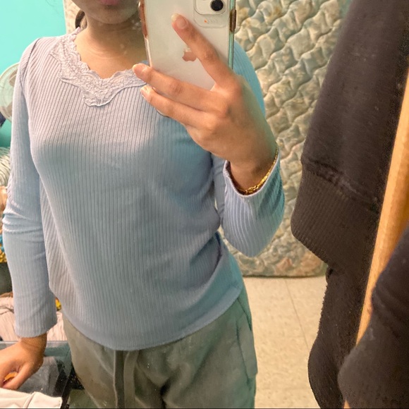 periwinkle lace long sleeve top - Picture 3 of 3